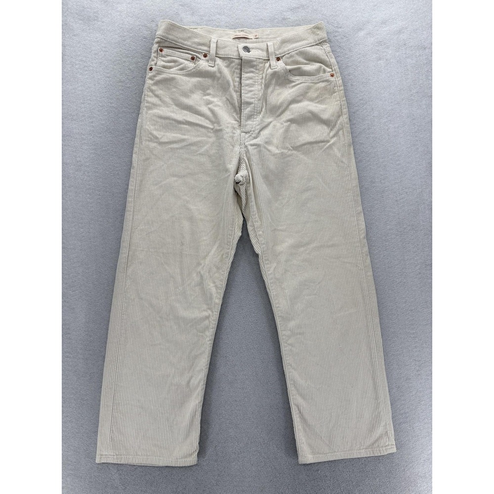 Levi's Premium Ribcage Straight Corduroy Pants Womens 31 White Stretch Button